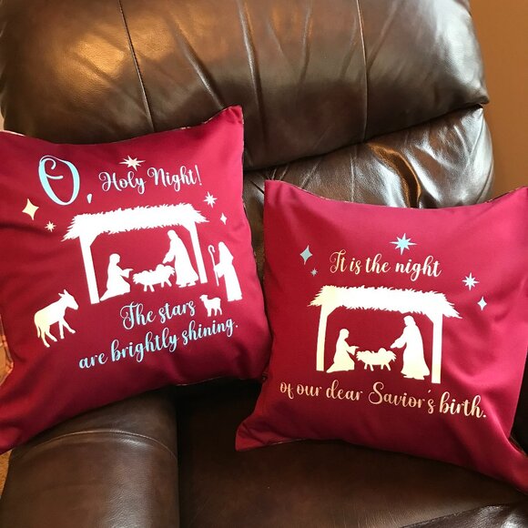 Christmas Nativity Pillow Cover: Handmade Holiday Décor, It is the Night, 18x18 - Picture 7 of 10